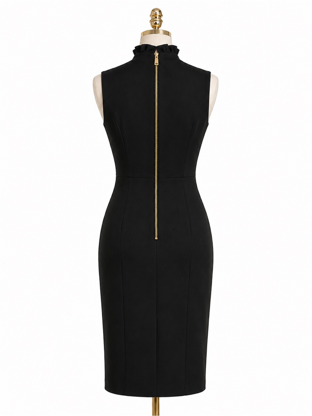 Calvin Klein Black Midi Sheath Dress with Ruffle Collar - Picture 2 of 3